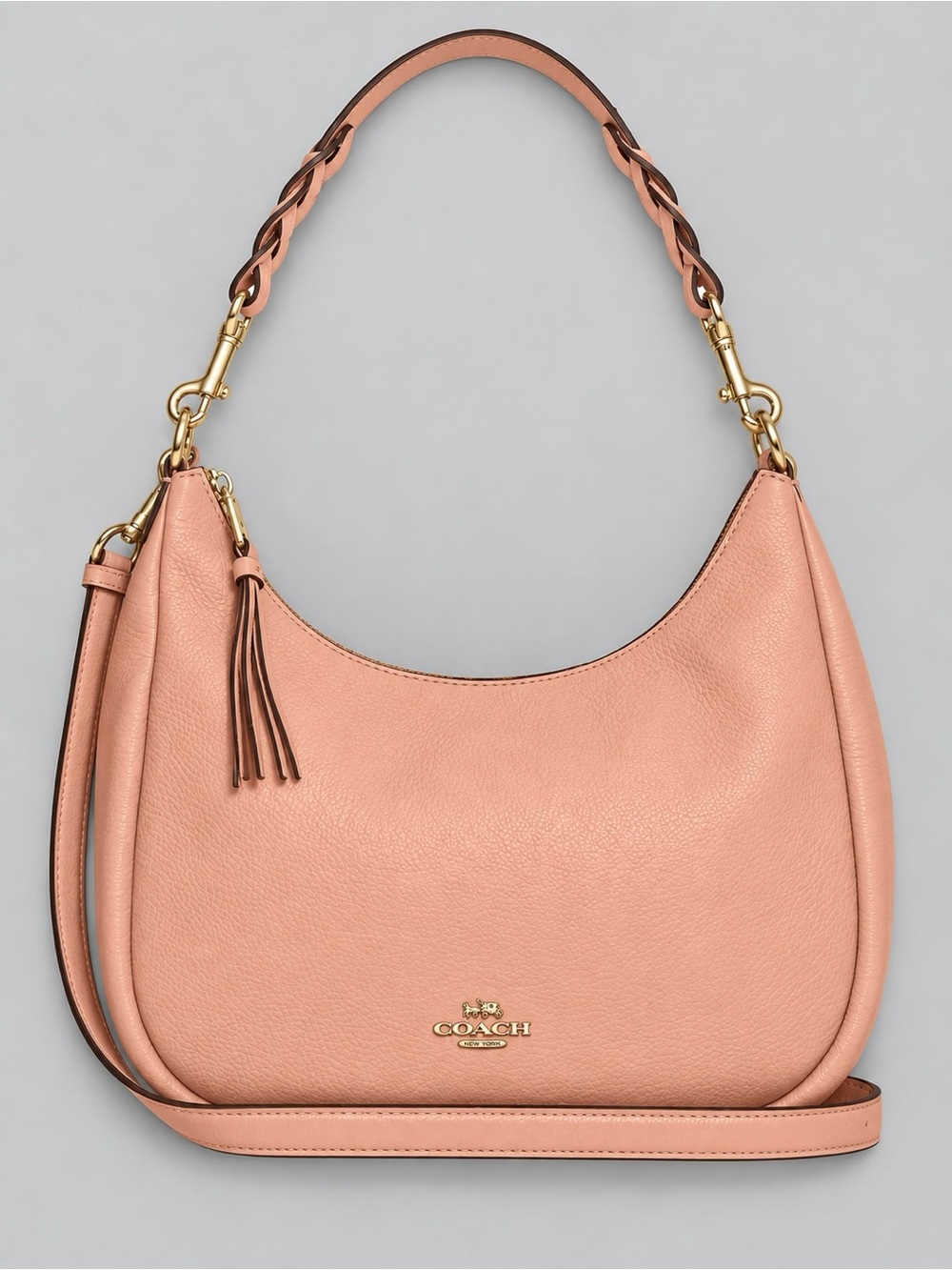 Coach Jules Pebbled Leather Hobo Shoulder Bag in Faded Blush Pink C9190